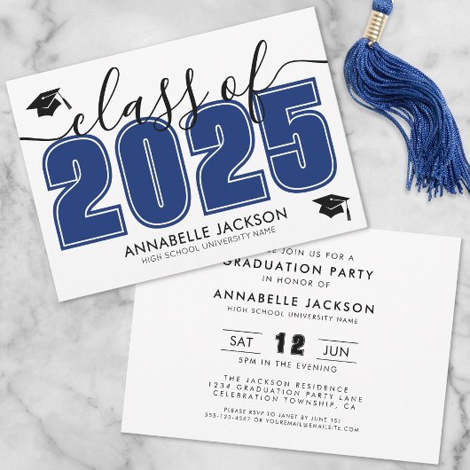 Invitation Simple Modern Blue Graduation Party