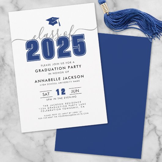 Invitation Simple Modern Blue Graduation Party