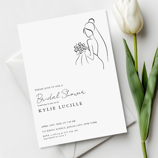 Invitation Simple Modern Bride Drawing Bridal Shower
