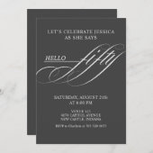 Invitation Simple Modern Caligraphy Fifty 50th Birthday Party (Devant / Derrière)