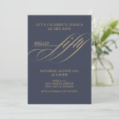 Invitation Simple Modern Caligraphy Fifty 50th Birthday Party (Debout devant)