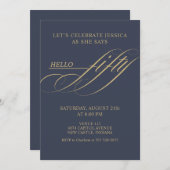 Invitation Simple Modern Caligraphy Fifty 50th Birthday Party (Devant / Derrière)