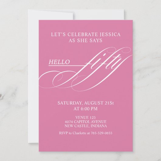 Invitation Simple Modern Caligraphy Fifty 50th Birthday Party (Devant)
