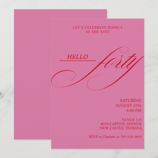 Invitation Simple Modern Caligraphy Forty 40th Birthday Party (Devant / Derrière)