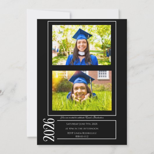 Invitation Simple Modern Calligraphy Photo Graduation Black (Dos)
