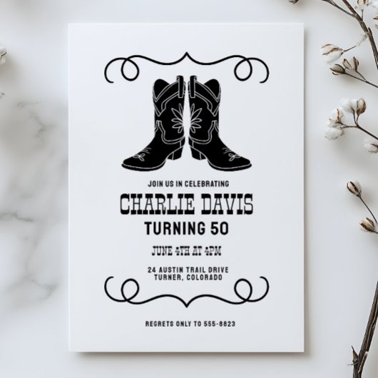 Invitation Simple Modern Cowboy Boots Men's Birthday Party
