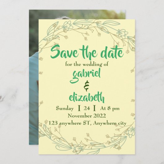 Invitation Simple Modern Elegant, Enregistrer le Mariage de d (Devant / Derrière)