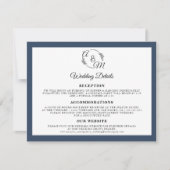 Invitation Simple Modern Elegant Marine Blue Détails Mariage (Devant)