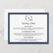 Invitation Simple Modern Elegant Marine Blue Détails Mariage (Devant / Derrière)
