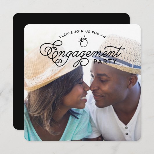 Invitation Simple Modern Engagement Party Carré photo complet (Devant / Derrière)