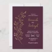 Invitation Simple Modern Gold Leaf Burgundy Wedding (Devant)