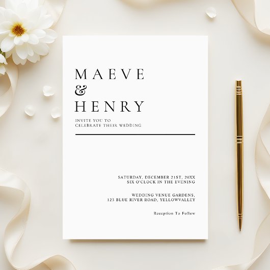 Invitation Simple Modern Line Black White Wedding
