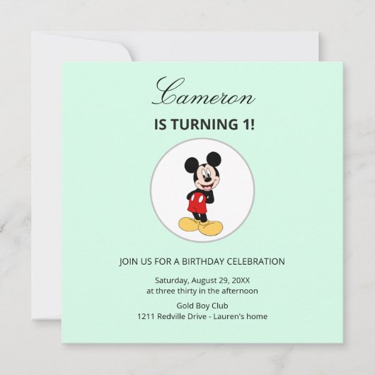 Invitation Simple Modern Mickey Mouse Disney Birthday (Devant)