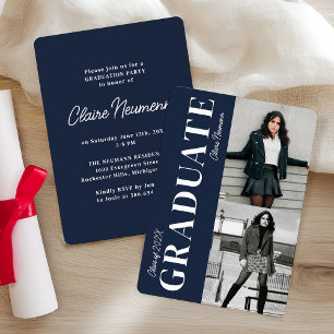 Invitation Simple Modern Navy Blue Photo Party