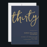 Invitation Simple Modern Navy Gold 30e anniversaire<br><div class="desc">Une simple invitation à la fête du 30e anniversaire moderne avec un design minimaliste et une élégante typographie manuscrite.</div>