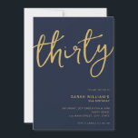 Invitation Simple Modern Navy Gold 30e anniversaire<br><div class="desc">Une simple invitation à la fête du 30e anniversaire moderne avec un design minimaliste et une élégante typographie manuscrite.</div>
