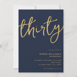 Invitation Simple Modern Navy Gold 30e anniversaire