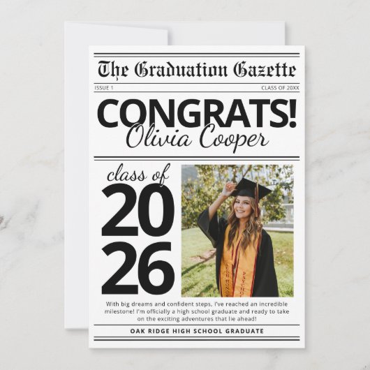 Invitation Simple Modern Newspaper Graduation Announcement (Devant)