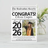 Invitation Simple Modern Newspaper Graduation Announcement (Debout devant)