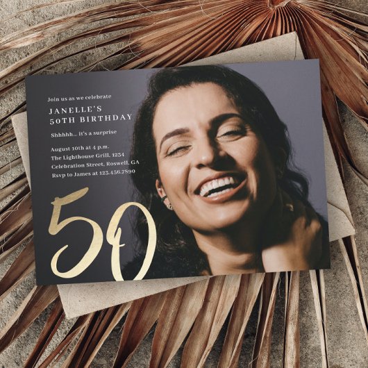 Invitation Simple Modern Photo 50e Anniversaire