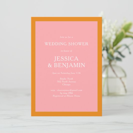 Invitation Simple Modern Pink and Orange Bridal Shower (Debout devant)