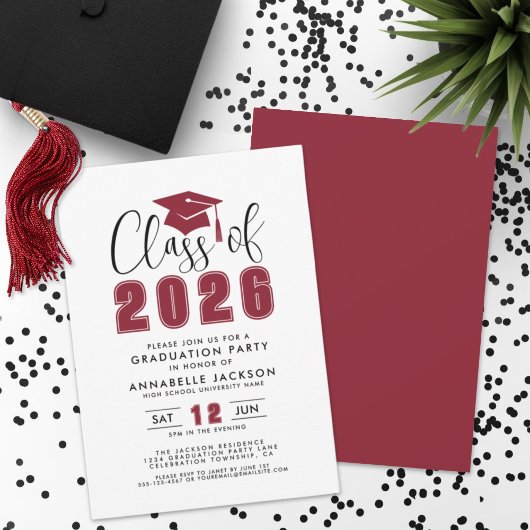 Invitation Simple Modern Red Graduation Party