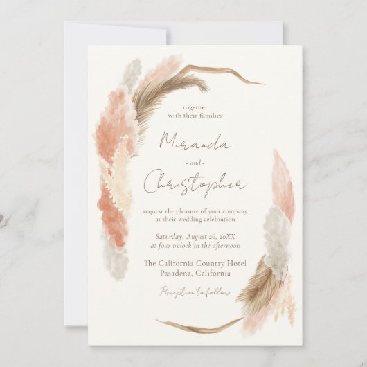 Invitation Simple Modern Rustic Pampas Grass Wedding (Devant)