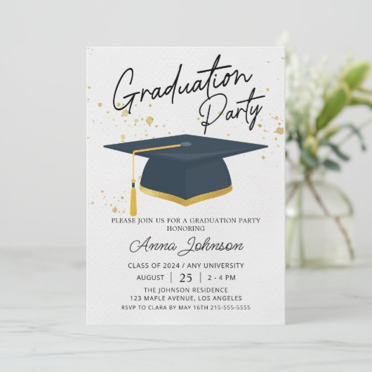 Invitation Simple Modern Script Grad Photo Graduation Party (Debout devant)