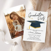 Invitation Simple Modern Script Grad Photo Graduation Party