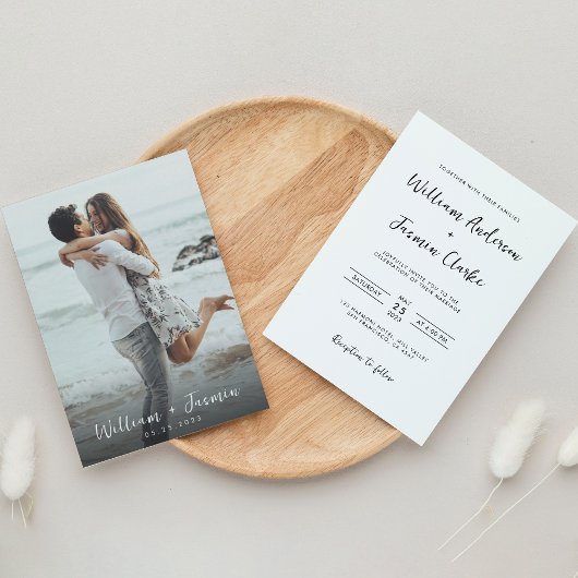 Invitation Simple Modern Script Mariage photo complet