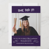 Invitation Simple Modern Script Photo Portrait Graduation (Devant)