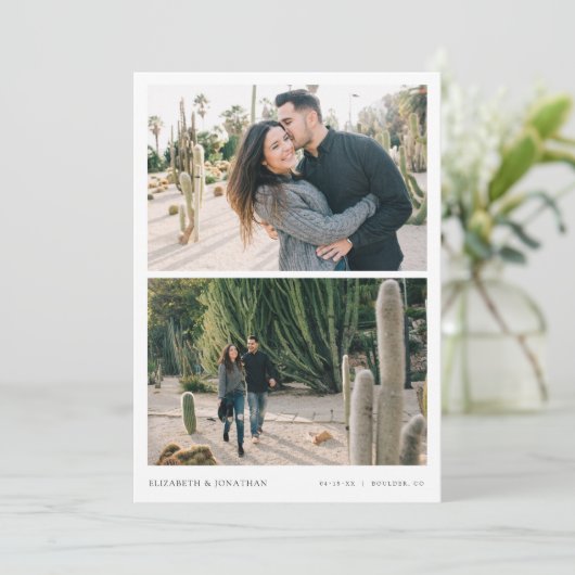 Invitation Simple Modern Two Photo Wedding Enregistrer la dat (Debout devant)