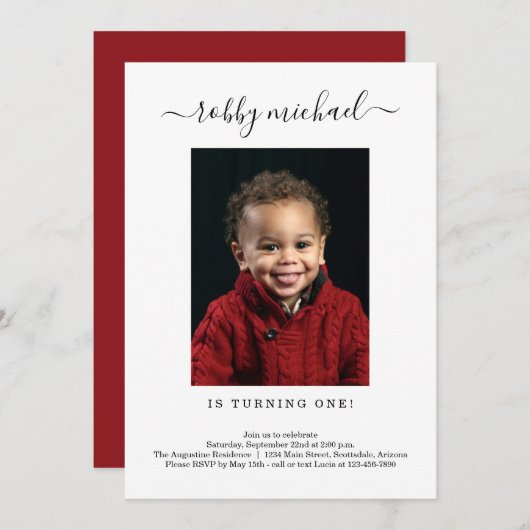 Invitation simple moderne 1er anniversaire (Devant / Derrière)