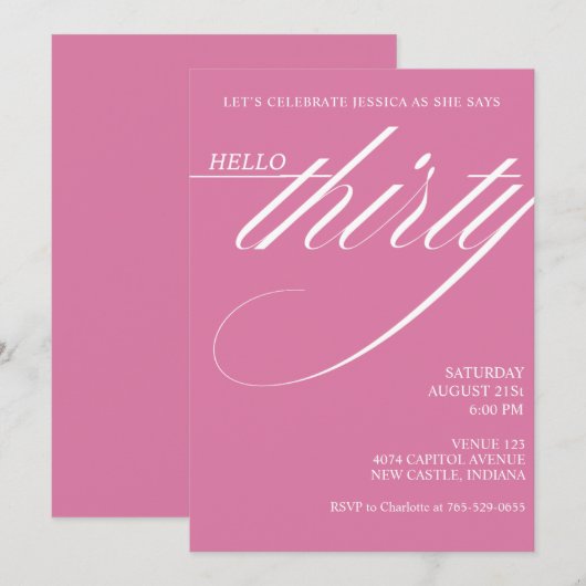 Invitation Simple Moderne 30e Anniversaire (Devant / Derrière)