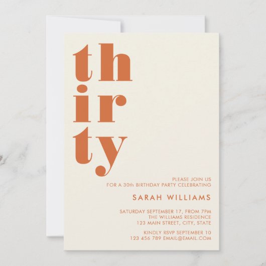 Invitation Simple moderne 30e anniversaire (Devant)