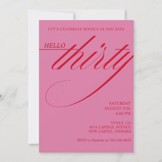 Invitation Simple Moderne 30e Anniversaire (Devant)