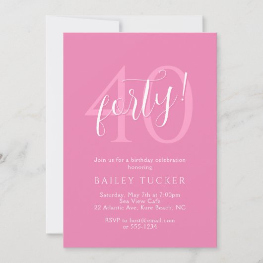 Invitation Simple moderne 40e anniversaire rose femme (Devant)