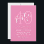 Invitation Simple moderne 40e anniversaire rose femme<br><div class="desc">Cette invitation de 40e anniversaire comporte une "quarante" en gras dans une police de caractères manuscrite moderne. Cliquez sur le bouton personnaliser pour plus de flexibilité dans la modification du texte ! Des variantes de ce design, des couleurs supplémentaires, ainsi que des produits de coordination sont disponibles dans notre boutique,...</div>