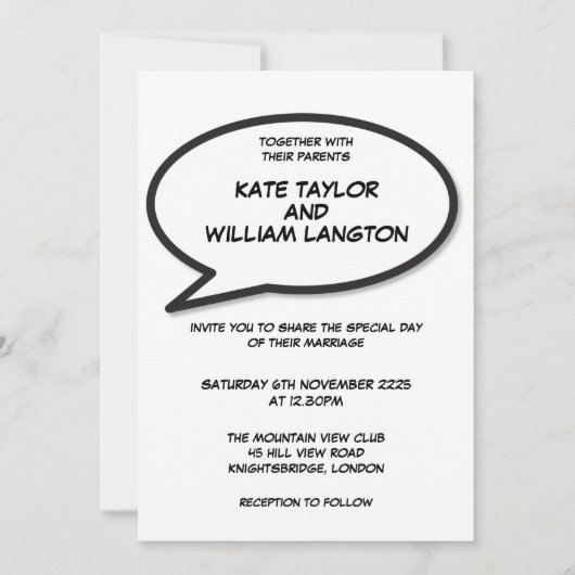 Invitation Simple moderne amusant Comique noir et blanc Maria (Devant)