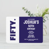 Invitation Simple Moderne Anniversaire 50 Ans Bleu Et Blanc (Debout devant)