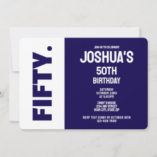 Invitation Simple Moderne Anniversaire 50 Ans Bleu Et Blanc