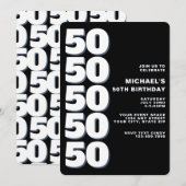 Invitation Simple Moderne Anniversaire 50 Ans Noir et Blanc (Devant / Derrière)