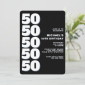 Invitation Simple Moderne Anniversaire 50 Ans Noir et Blanc (Debout devant)