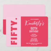 Invitation Simple Moderne Anniversaire 50 Ans Rose & Rouge Gr (Devant / Derrière)