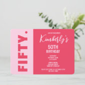 Invitation Simple Moderne Anniversaire 50 Ans Rose & Rouge Gr (Debout devant)