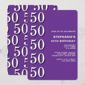 Invitation Simple Moderne Anniversaire 50 Ans Violet (Devant / Derrière)