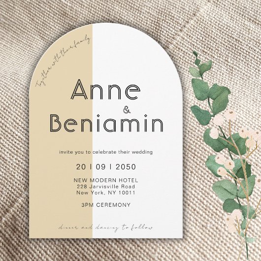 Invitation Simple moderne Arch Mariage beige