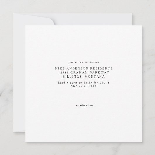 Invitation Simple moderne B/W Carré 75e fête d'anniversaire (Dos)