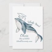 Invitation Simple Moderne Baleine Terminé Blanc Bleu Fête Gra (Devant)