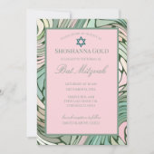 Invitation Simple Moderne Bat Mitzvah Rose et Vert (Devant)